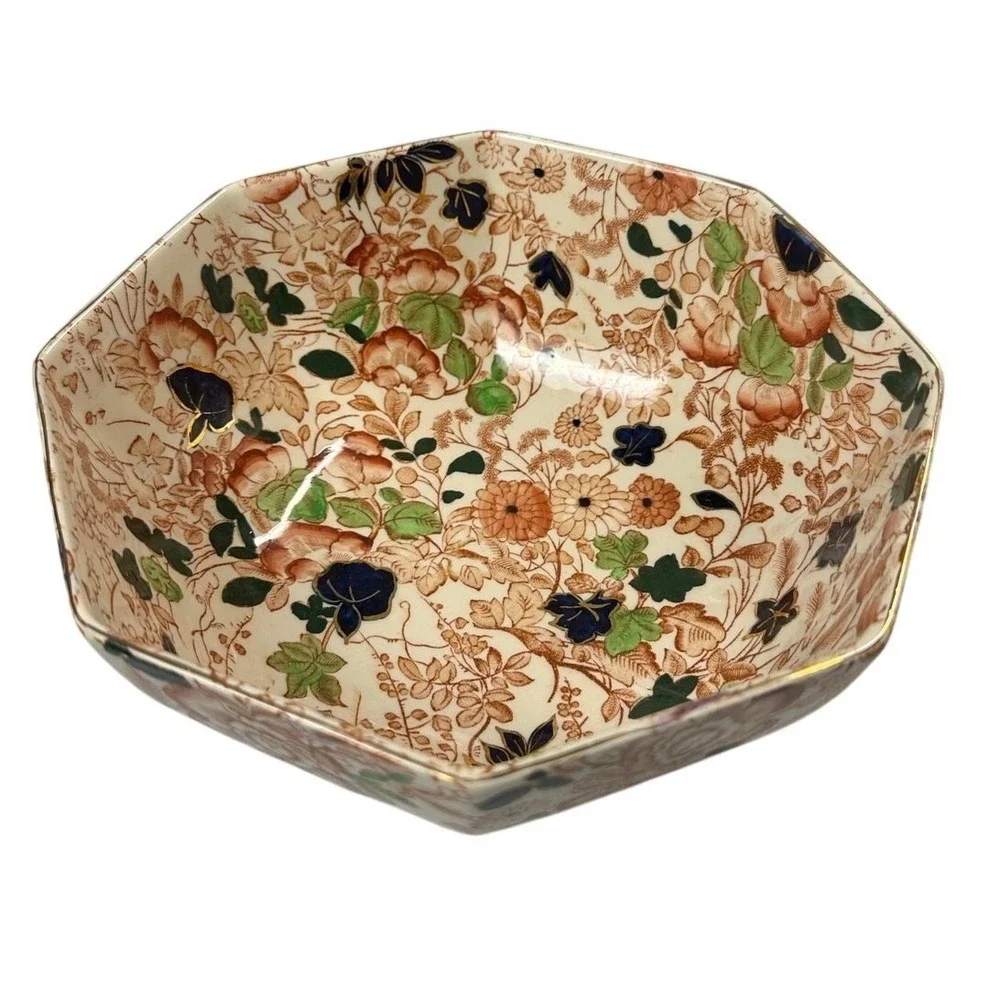 Antique English Royal Cauldon Serving Bowl Hexagon 8